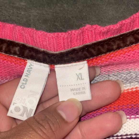 Old Navy Y2K Sweater Girl's XL Multicolor Pink Striped Knitted VNeck Long Sleeve - Picture 4 of 9